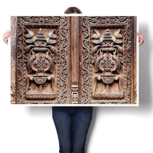 Wall Art Painting Colorful 3D Carved Door Detail Hinduism Kathmandu Artful Sculpture Cultural cade Paintings Modern Home Decor Wall Art Painting,36"W x 20"L(Frameless)