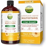 ESUNM Complete Liquid Multivitamin + Hair Growth, Promotes Energy Metabolism& Skin and Hair Function| Vitamin C D | B Vitamins | Help to Thicker Hair, Wrinkles, Fine Lines, Skin Care (16.23 Fl Oz)