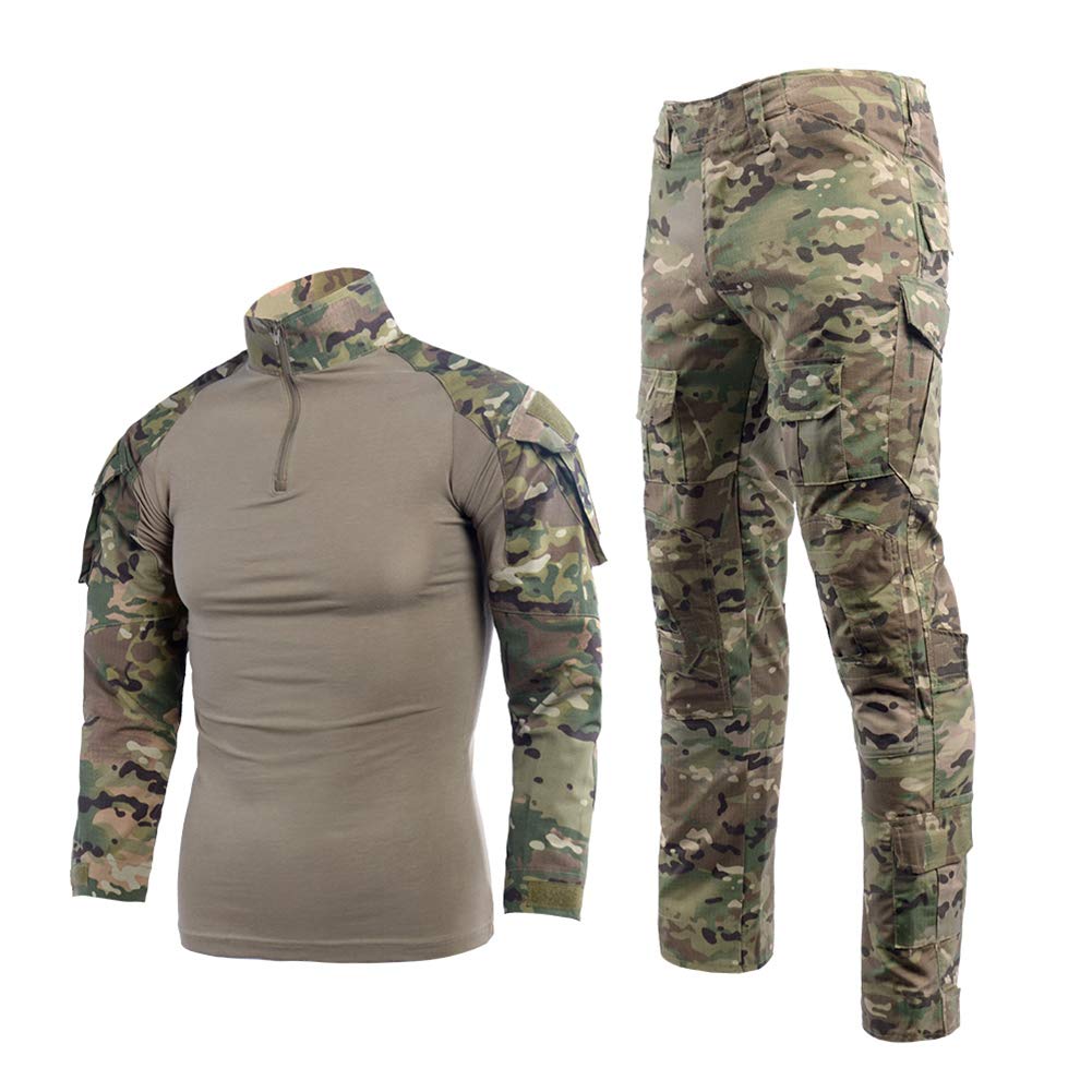 YUSHOW Airsoft Clothing Mens Tactical Suit Camouflage Shirt and Combat Trousers Rip-stop Military Uniforms 1/4 Zip Army Equipment War Game Army Paintball BDU Shooting Hunting Clothing
