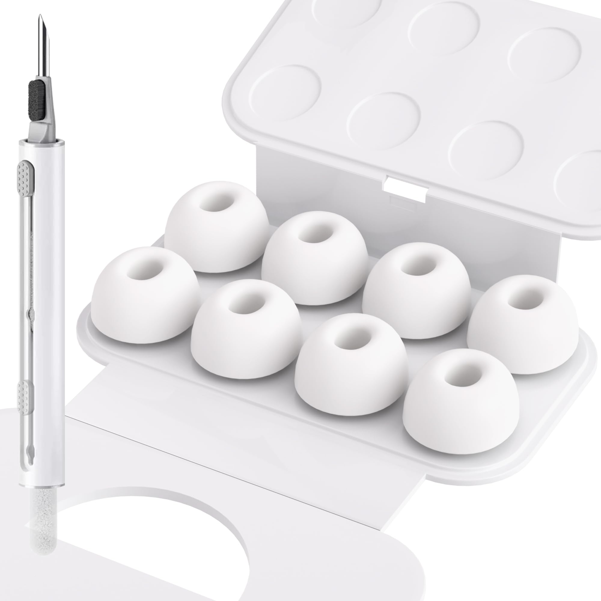 Seltureone 4 Pair Replacement Ear Tips for Airpods Pro/Airpods Pro 2 with Noise Reduction Hole & Cleaning Kit, Anti-Slip Soft Silicone Airpods Pro Replacement Earbuds (L)