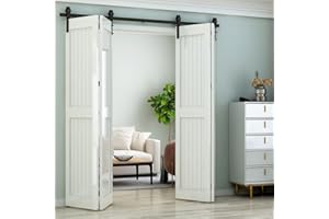 LTIYITL 6ft Bi-Folding Sliding Barn Door Hardware,Smoothly and Quietly-Heavy Duty -Simple and Easy to Install for 4 Doors Hardware Kit-Basic"J"[NO Door]