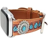 Emulily Compatible with Apple Watch Brown Leather Band 38/40 mm Western Boho Squash Blosssom (Turqouise)
