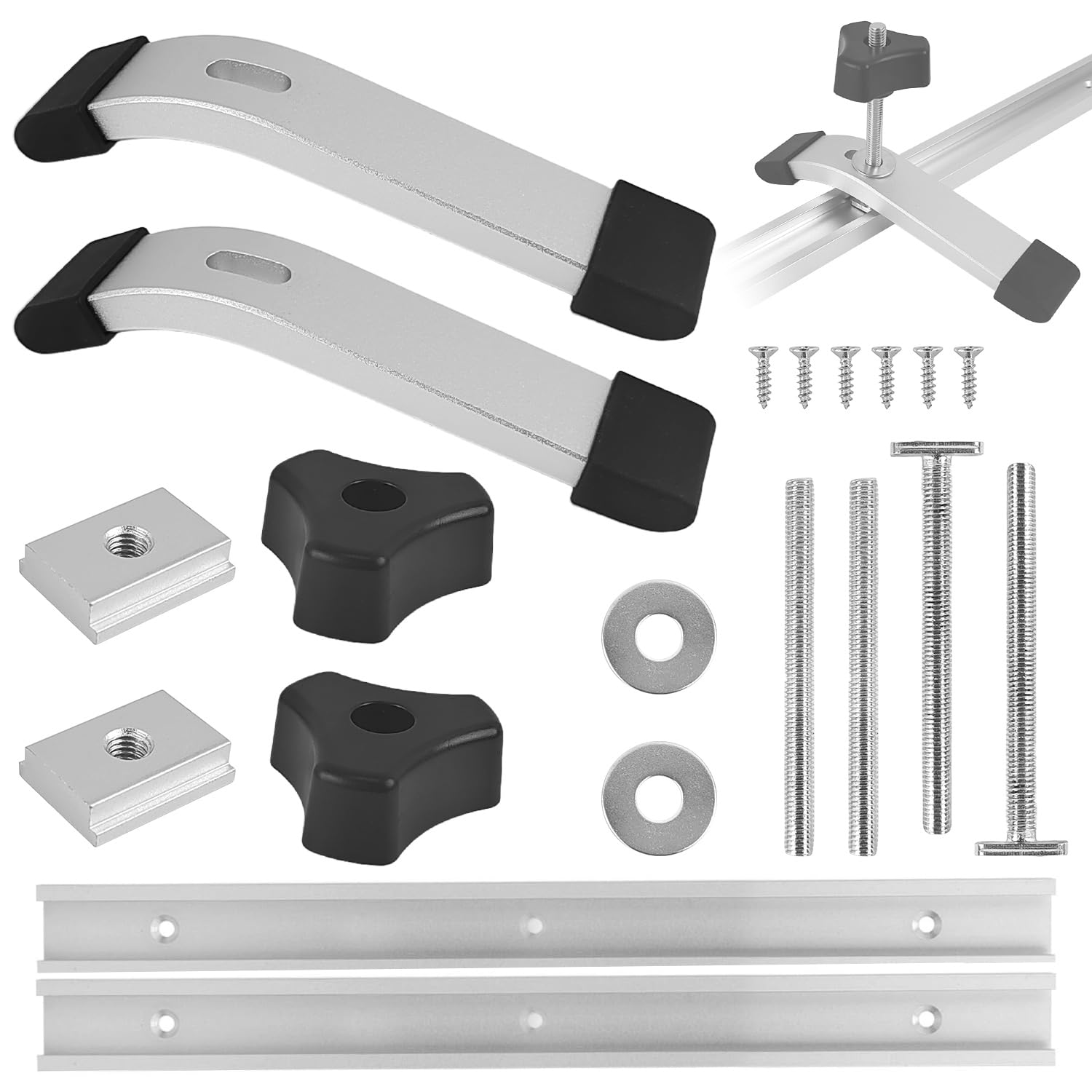 2 Pieces T Track, T-Track Aluminium Alloy, with 2 M8 Sliders and Stainless Steel Ring M8 T Sliding Track for the Bench Saw, Carpentry (1)
