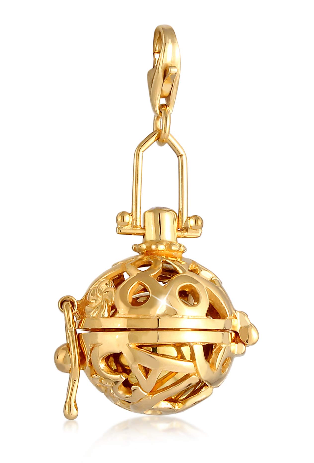 Gold Angel Whisperer with Harmony Ball Charm Pendant in Gold-Plated 925 Sterling Silver for Women, Pendant with Crystals, Suitable for All Standard Charm Bracelets and Charm Necklaces, 0404740620