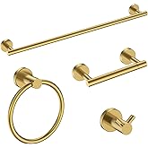 FORIOUS Bathroom Hardware Accessories Set, SUS304 Stainless Steel Towel Bar Set, Modern Towel Racks Holder for Bathroom, Toilet Paper Holder Wall Mounted 4 Pieces(24" Bar, Brushed Gold)