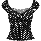 SOLY HUX Women's Polka Dots Shirts Y2k Fairy Grunge Lace Patchwork Babydoll Crop Tee Tops Aesthetic Clothes