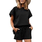 Imily Bela Womens Loungewear Set Short Sleeve Tops and Shorts 2 Piece Outfits Plus Size Oversized Pajama Set with Pockets