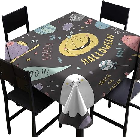 Amazon Outdrart レストランテーブルカバー 手描きカメ レタリングと魚のイラスト付き 正方形テーブルクロス W36 X L36 テーブルクロス オンライン通販