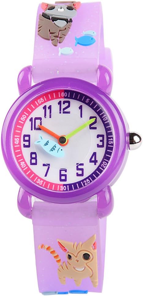 Kids Watches 3D Cute Cartoon Waterproof Silicone Children Toddler Wrist Watch for 3-10 Year Girls Little Child-Purple Cat