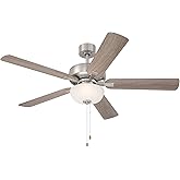 DESIGNERS FOUNTAIN Gallant Ceiling Fan with Lights, 52 Inch LED 3000K Indoor Outdoor 5-Blades Fan, Pull Chain, Brushed Nickel