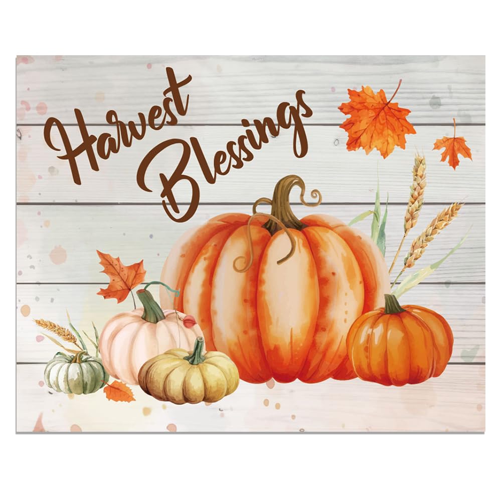 SUPERDANT 1PCS Harvest Blessings Wall Art Prints Fall Paper Poster Vintage Print Board Art Pumpkin White Cardboard Drawing Colorful Background Bedroom Thanksgiving Decor Unframed