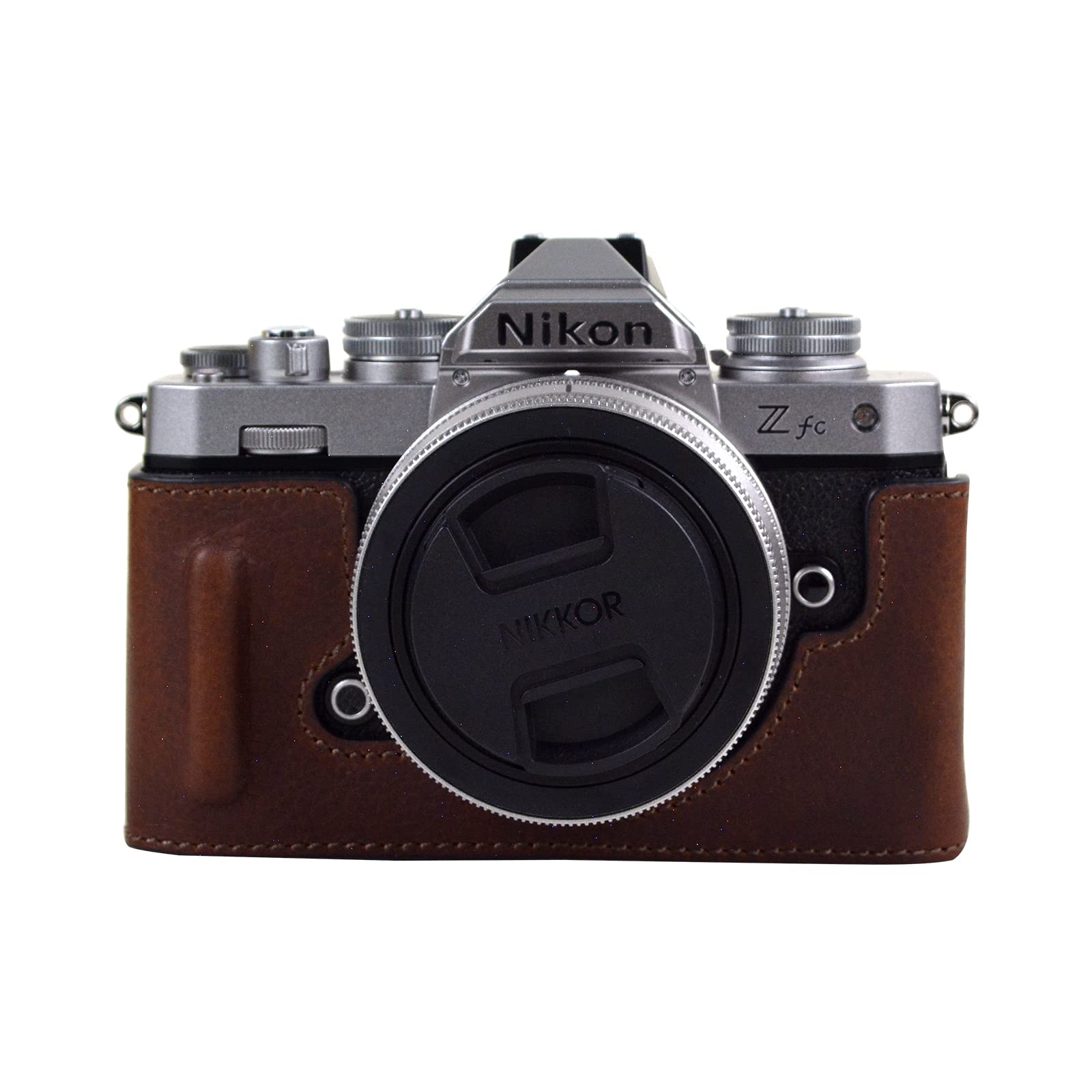 ZFC Camera Case, MUZIRI KINOKOO Genuine Leather ZFC Half Case Camera Bag Compatible for NIKON Z fc with Bottom Opening Design and Handgrip Brown