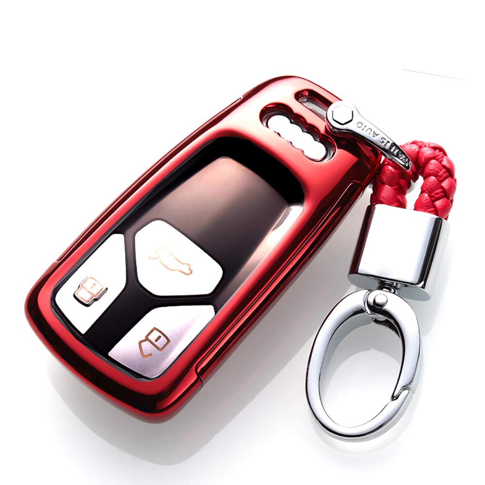 ontto for Audi Key Fob Case Remote Control Key Fob Holder Jacket Protection Key Shell Compatible with 2016 Audi Q7 A4L TT TTS Red