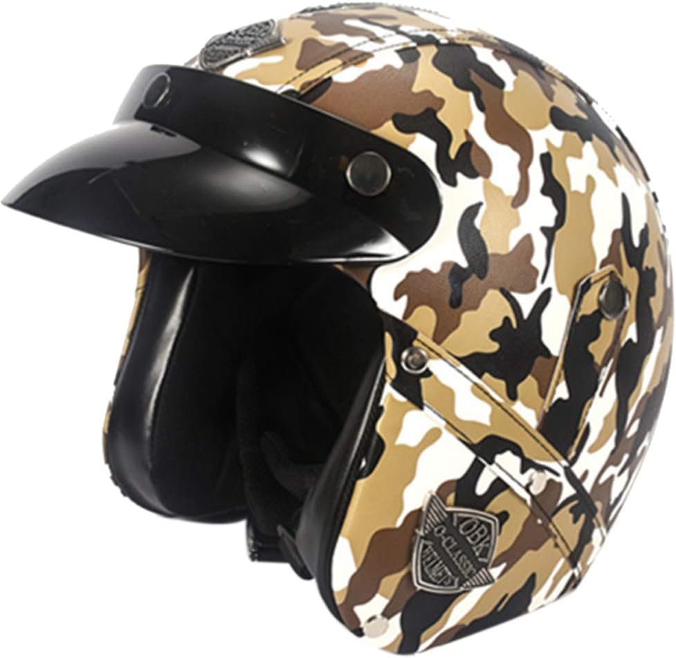 ZJRA Open Face 3/4 Pilot Jet Retro Chopper Biker Motorcycle Helmet for Cruiser DOT ECE Certified,Yellow Camouflage,L57~59cm