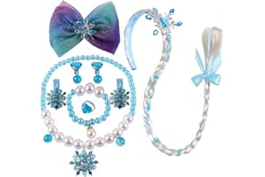 YOSBABE Princess Elsa Wig Elsa Braid Cosplay Long Hair Wig with Braid Necklace Bracelet Earrings Ring Hair Clips Dress up Accessories for Girls