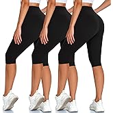 High Waisted 3 Pack Women's Capri Pants - Knee Length Yoga Shorts, Biker Workout Leggings for Women,Summer Activewear