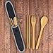 8 Piece Natural Bamboo Utensils Cutlery Set - Portable Kit Includes Reusable Wooden Straw, Spoon, Chopsticks, Fork, Cleaning Brush & Carry Pouch for Office, Travel & Camping