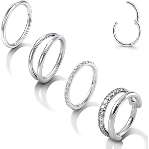 TOOUT Titanium Septum Ring 5pcs, 18g Nose Rings Hoops for Women Men, Hypoallergenic Septum Rings Septum Hoop Daith Cartilage