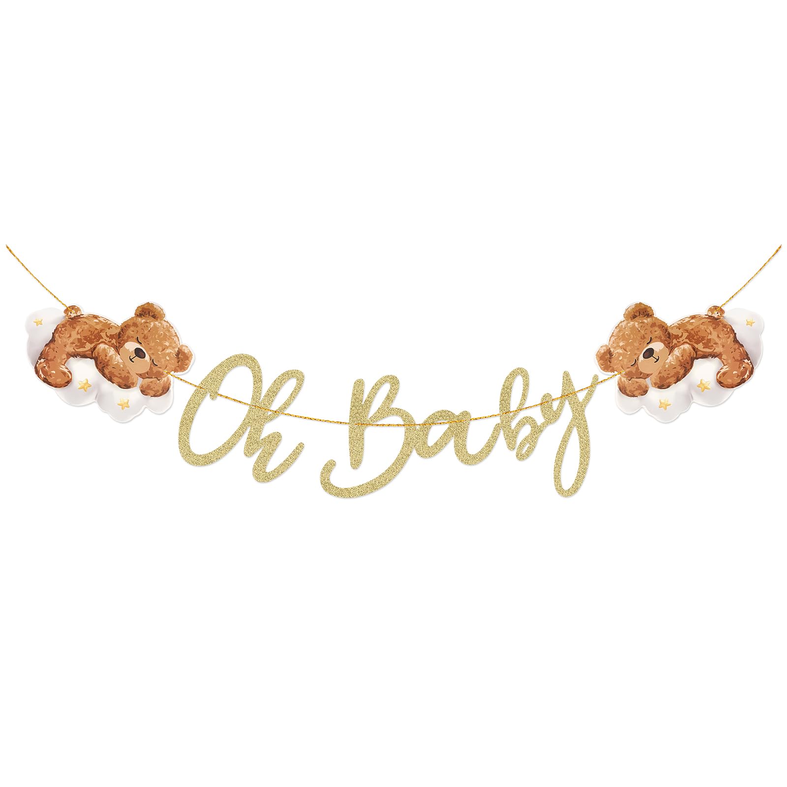 MYHOGOOD Oh Baby Banner,Teddy Bear Baby Shower Decorations Gold Sign Gold Glitter Letter Banner Unisex First Birthday Party Christening Living Room Home Decoration