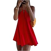 SOLY HUX Women's Mini Dress Halter Neck Sleeveless Tie Backless Swing Flowy Beach Dresses Summer Vacation Clothes