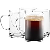 LUXU Glass Coffee Mugs 16 oz,Set of 4 Large Glass Coffee Cups Clear Tea Cups,Iced Coffee Glasses,Lead-Free Drinking Glasses for Water,Cappuccino,Latte,Cereal,Yogurt,Milk-Flat Bottomed Design