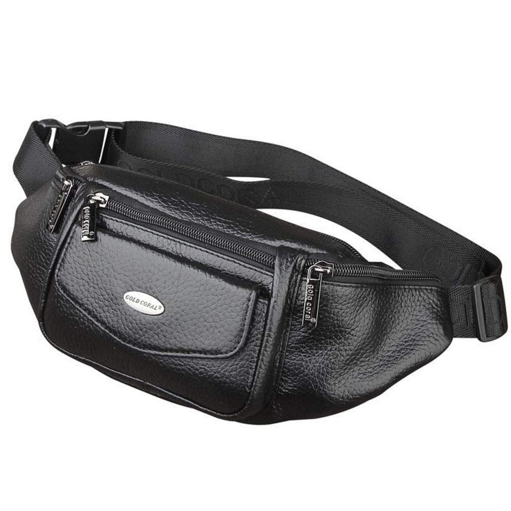 Xieben Leather Waist Bag for Men Women Slim Fanny Shoulder Pack Outdoor Travel Sports Cycling Hiking Riding Camping Hunting Casual Bum Pouch Black