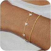 CTEEGN Stack Dainty gold Plated Bracelets Set for Women Trendy Tarnish Stackable Pack Layered 14K Rope Chain Zirconia Bracelet Stacking Small Adjustable Stacked Simple Thin Vintage Jewelry Gifts