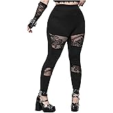 Floerns Women's Plus Size Goth Leggings Patchwork Punk Contrast High Waisted Legging Pants