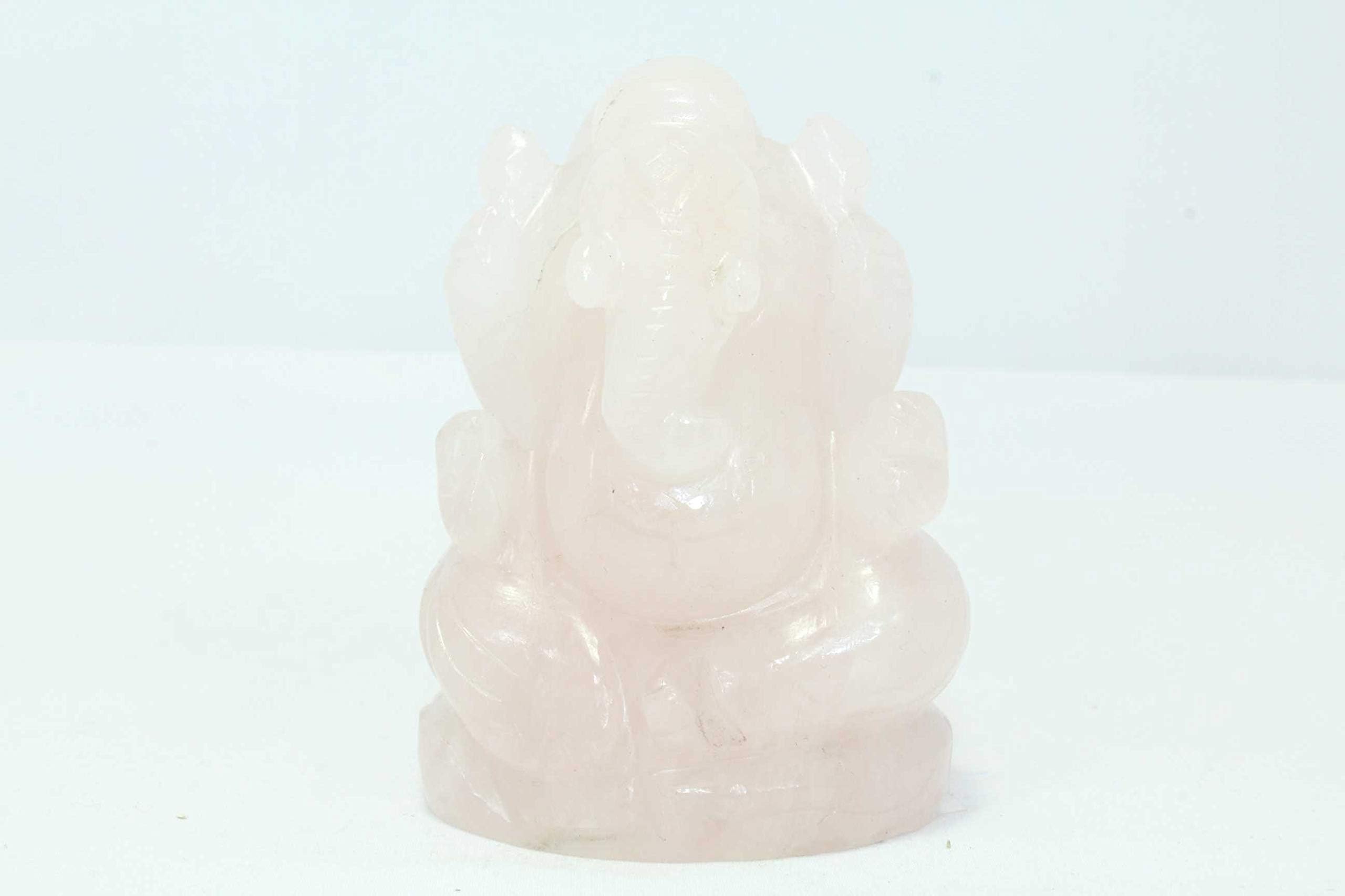 Rajasthan gems Natural Pink Rose Quartz Stone God Ganesha Home Decorative Statue idol 3.1'
