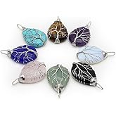 LHJ 4 Pcs Natural Stone Pendants Water Drop Shape Chakra Crystal Agate Stone Wire Knitting Life Tree Design for Jewelry Making Necklace Decoration Meditation