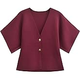 Wanzetaly Womens Oversized Cardigans Short Sleeve Lightweight Button V Neck Casual Knit Sweater Outerwear