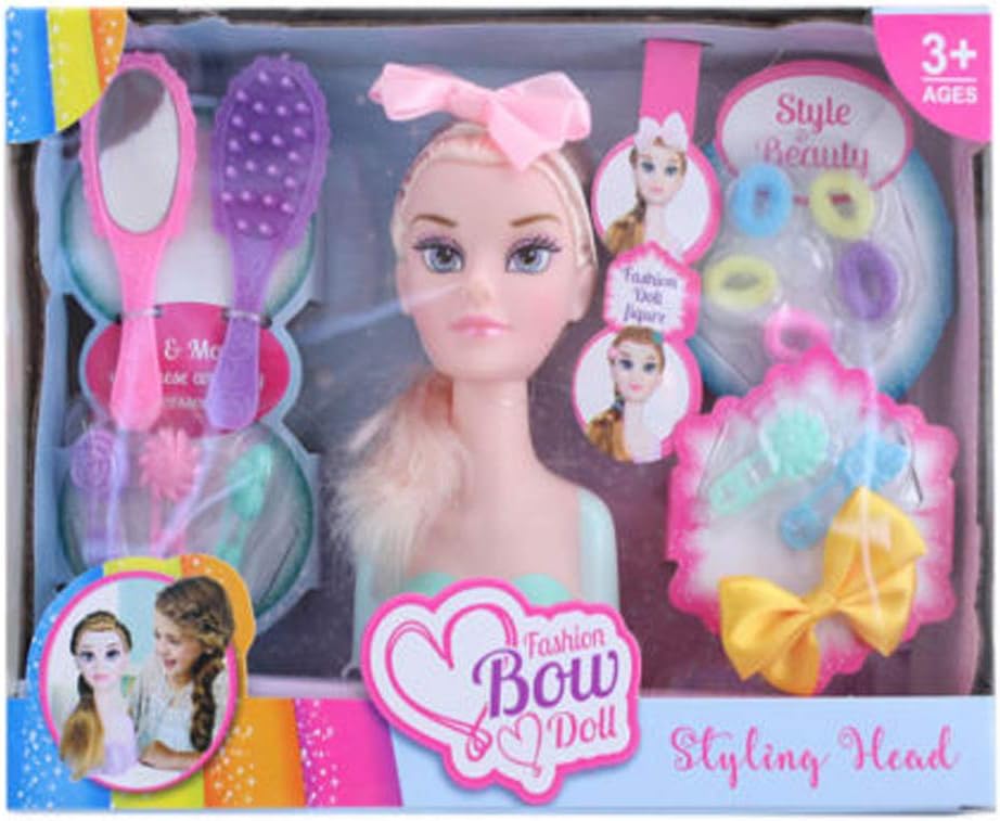 Girls Fashion Hair Styling Dolls Head Play Set Kids Childs Toy Beauty Girl Gift Brushes Mirror Clips Bobbles Bows Xmas