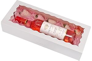 Tcoivs 30-Pack Bakery Boxes with Window 16" x 6.5" x 3", Cookie Boxes, Auto-Popup Long Treat Boxes for Cookies, Strawberries (White)