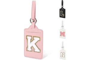 IZUZTA Initial Letter Luggage Tag K for Suitcases TSA Approved, PU Leather Personalized A-Z Luggage Tags with Privacy Cover Name Card, Pink Cute Monogrammed Luggage Handbag Tag for Women Kid(1 PACK Letter K)