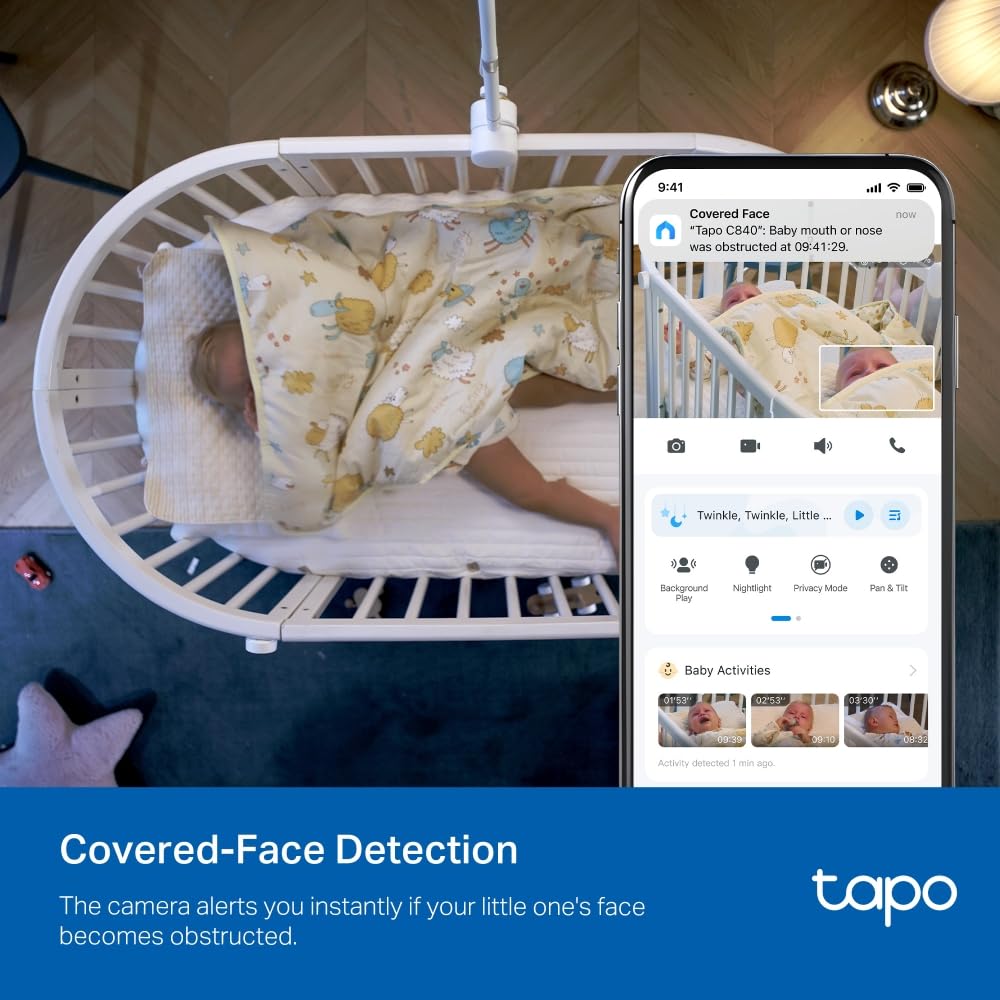 Tapo C840 Dual-Objektiv BabyCam (Erkennung von Babygeschrei & bedecktem Gesicht, Schlafanalyse & -bericht, Schlaflieder & Weißes Rauschen, Nachtlicht, MicroSD bis 512 GB) 6