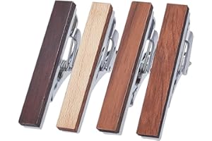 Cenroelon 4 Pcs Wood Tie Clip for Men Natural Tie Bar Fashion Personalized Wooden Tie Slide for Wedding Anniversary Business