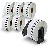 BETCKEY - Compatible Continuous Labels Replacement for Brother DK-2210 (1.1 in x 100 ft), Use with Brother QL Label Printers [6 Rolls + 1 Reusable Cartridge]