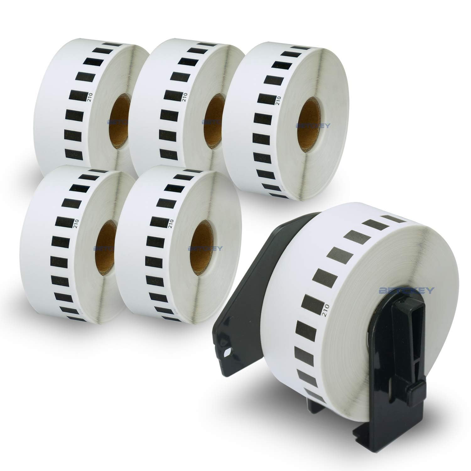 BETCKEY - 6 Rolls DK-22210 Labels with ONLY 1 Reusable Label Holders, 29mm x 30.48m, 6 Continuous Length Paper Labels Using for Ql Label Printers