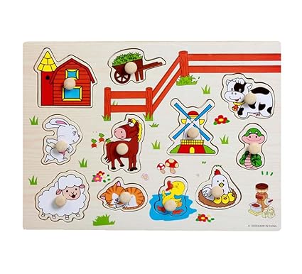 Educational Wood Jigsaw Puzzles for Babies and Kids Toy Puzzles, Farm Animals