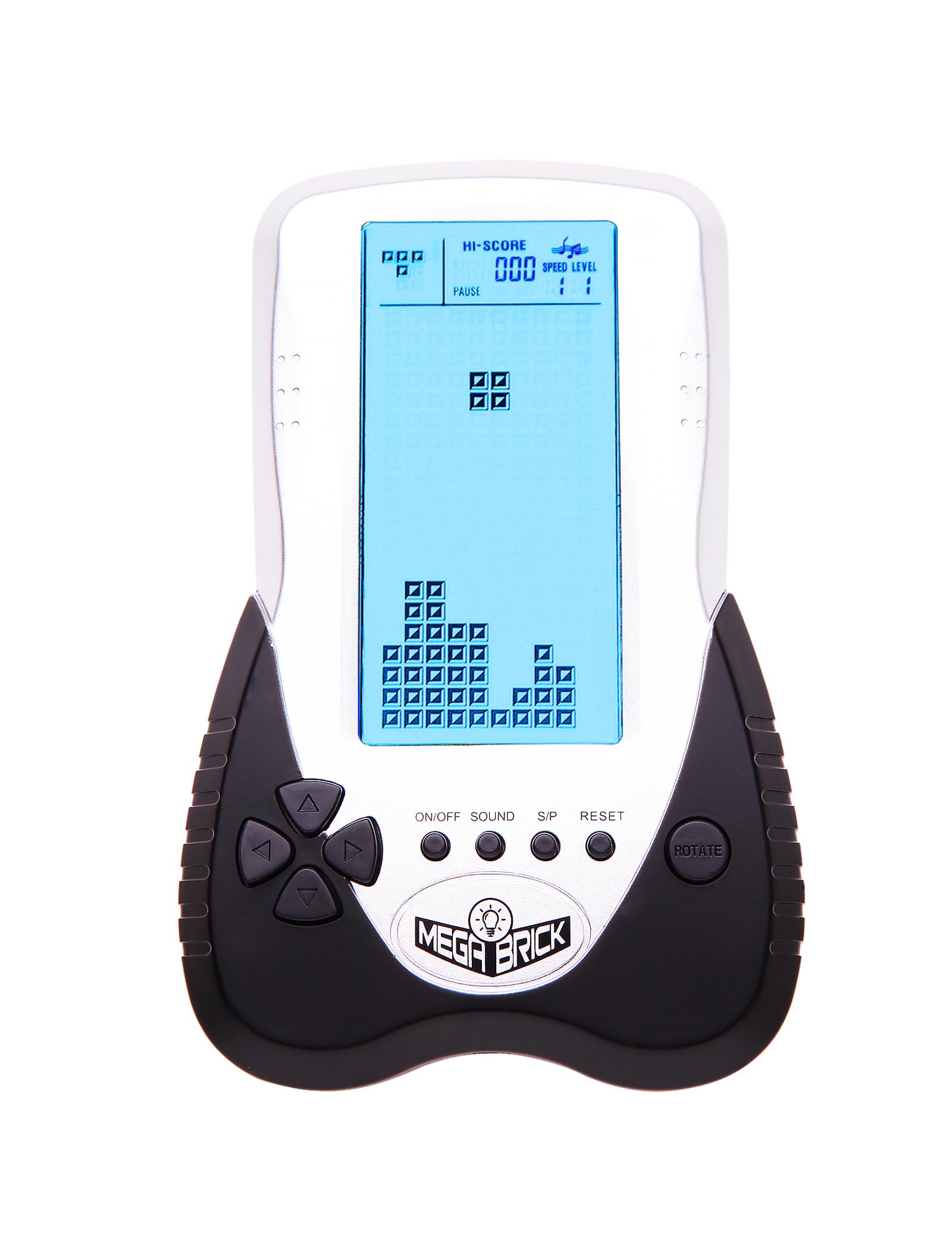 HLF New Retro Block Brick Game Console Large Screen Blue Backlight Brightness can be Adjusted Build in 23 Game Compatible with Lithium Battery/AAA Batteries can Plug in Headphone (Black)