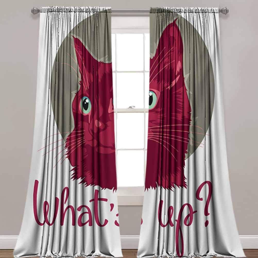 Cat Blackout Window Curtains, Colorful Modern Artwork with Young Cat