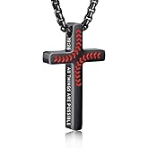 VULETO Baseball Bible Verse Cross Necklace for Boys Men, Stainless Steel Cross Pendant Baseball Valentines Christian Religious Jewelry Christmas Gifts for Teen Boys Kids Teens