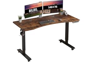 bilbil Electric Standing Desk 55 x 30 Inches, Height Adjustable Sit Stand Desk with Splice Board, Casters with Brake, Black Frame/Rustic Brown Top