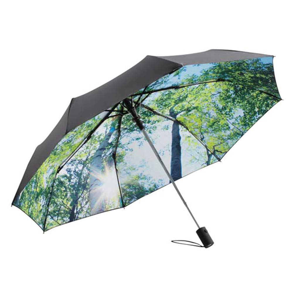 Le Monde du Umbrella, Folding Umbrella for Men/Women, Black, Automatic Opening System, Wind Resistant, Forest Print 60 cm