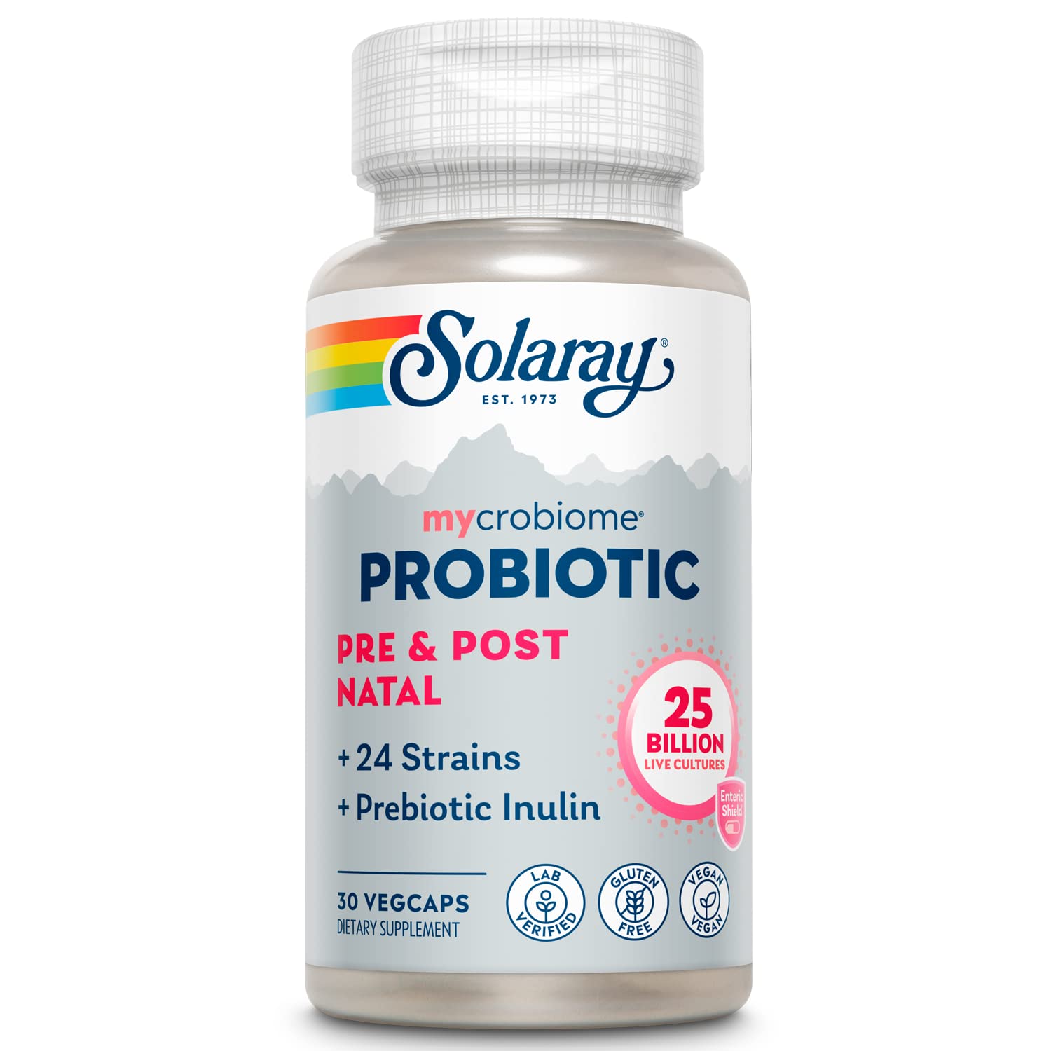SOLARAY Mycrobiome Probiotic Pre and Post Natal Formula, Prenatal Probiotics for Women, Pregnancy Wellness, Lactation, Stress, Mood, and Digestive Support, 25 Billion CFU, 30 Servings, 30 VegCaps