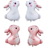 CSTYWC 4PCS Large Bunny Foil Balloon Rabbit Balloons Bunny Party Decorations Animal Mylar Balloons for Birthday Spring Woodland Themed Party Baby Shower Party Supplies