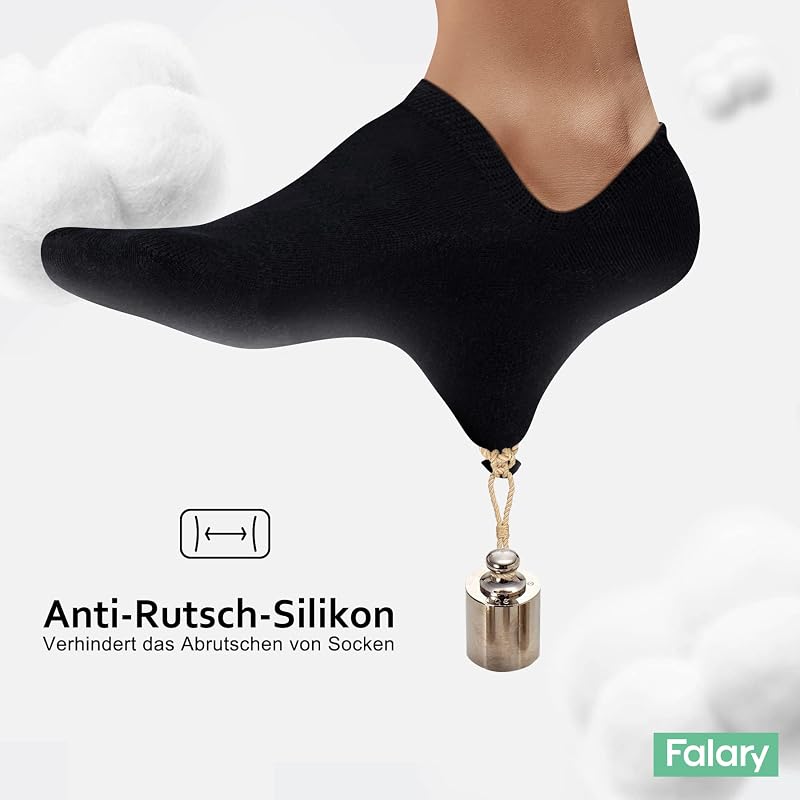 Sneaker Socken Damen Füßlinge Damen Herren Footies Unsichtbare Kurze 10 Paar Sneaker Socken Großes Silikonpad Verhindert Verrutschen_Schwarz_39-42 — Foto 6 von 7