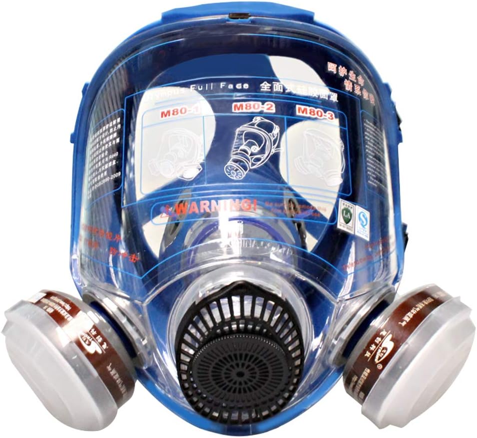 WORKCARE Full Face Reusable Respirator Mask, Double Filter Cartridges Organic Vapor Facepiece Safety Mask, Protection Respiratory Mask for Chemical Dust, Carving, Woodworking