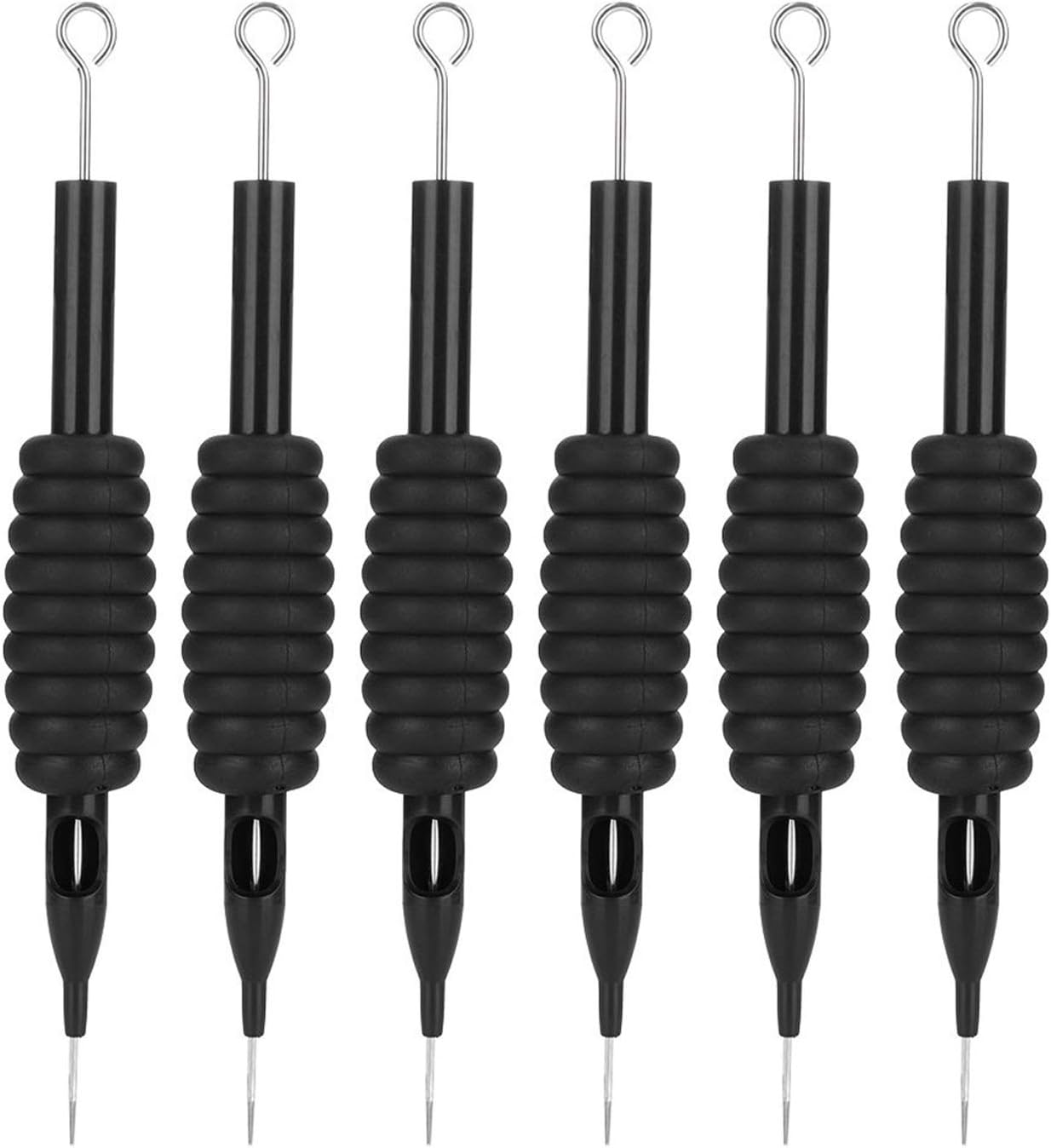 Cettkowns 6-Pack 20mm / 0.79" Grip Round Tip Soft Rubber Black Disposable Sterilized Conjoined Tattoo Tubes with Tattoo Needles Used for Tattoo Machines, Tattoo Kit, Tattoo Supplies (9RL)