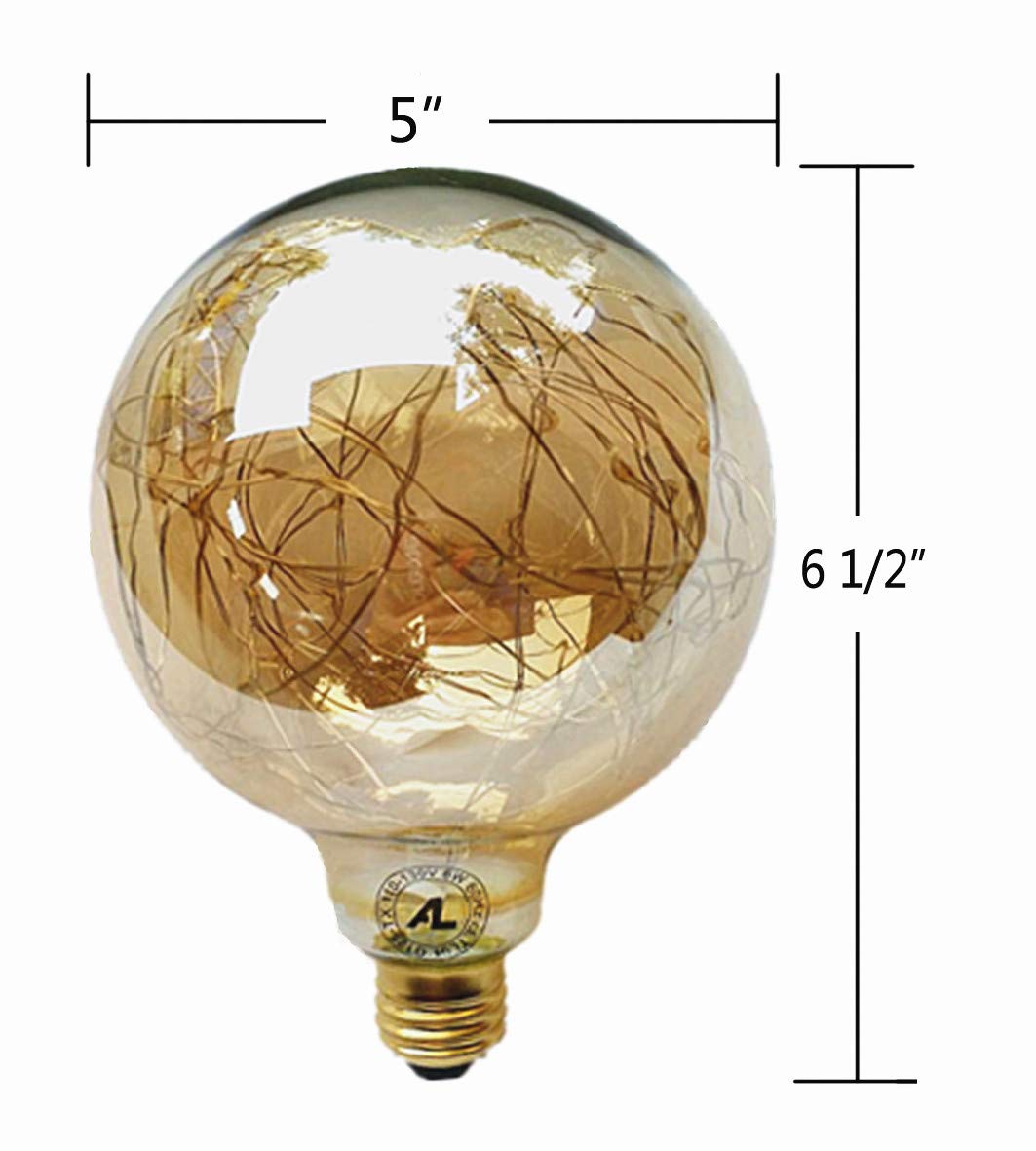 LED Globe Fairy Light Bulb Lighting, Warm Yellow Dimmable 120V/6W Gold Glass E26 Standard Edison Lamp Starry Decorative 3000K Energy-Saving Lights for Home, Bar, Yard
